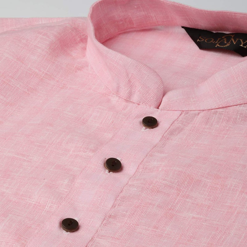 Sojanya (Since 1958 Men'S Cotton Linen Pink Checked Only Long Kurta, Size 36 - Image 4